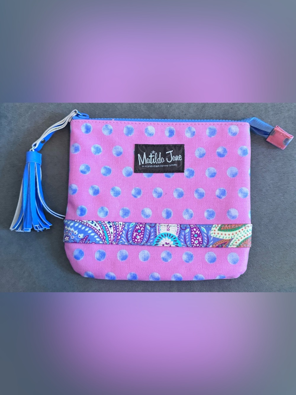 Matilda Jane Cosmetic Bag / Pouch - Pink with Purple Polka Dots